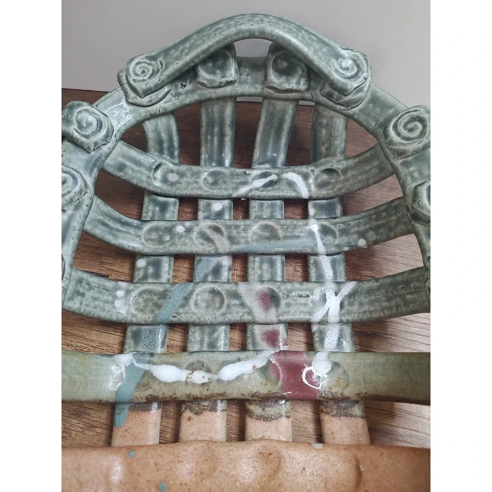 Ceramic Pottery Open Weave Lattice Basket 12x9